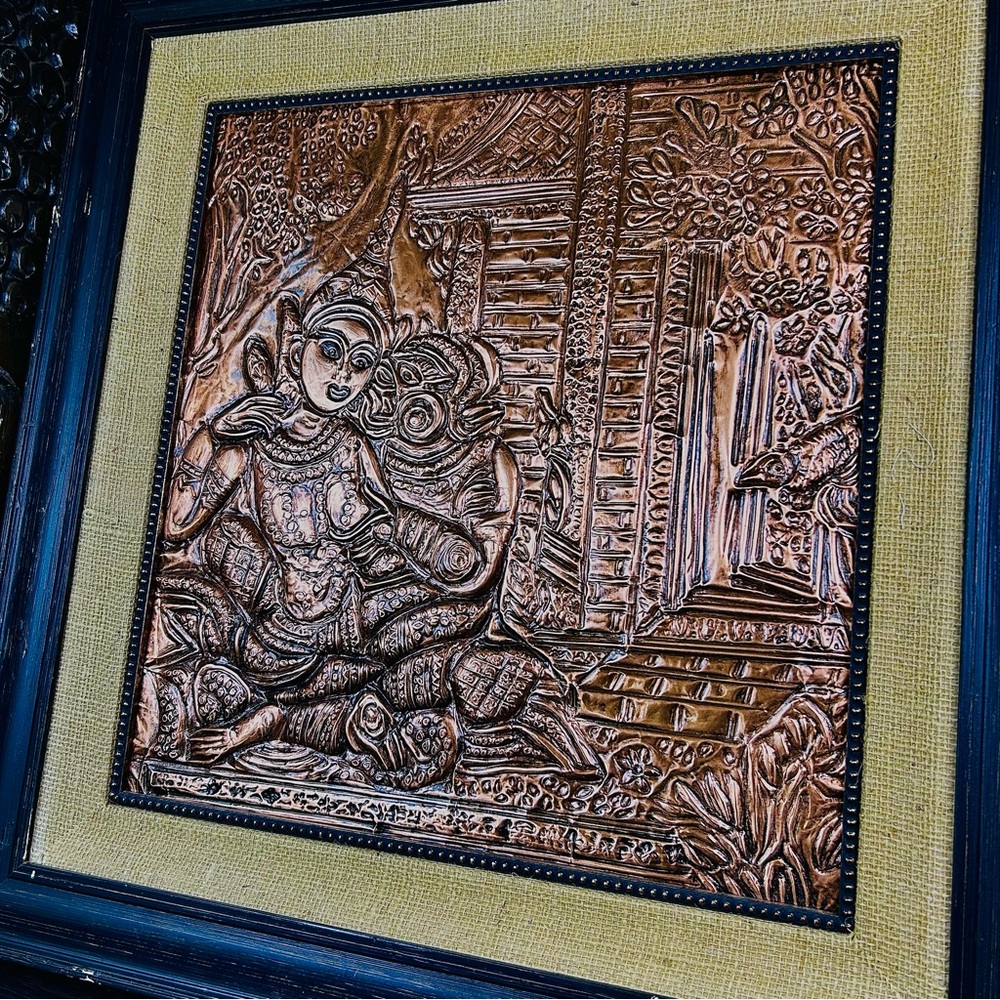 Oversized Framed Repoussé Copper-Tone 25” Devotional Panel Relief Art MidCentury - Picture 8 of 17